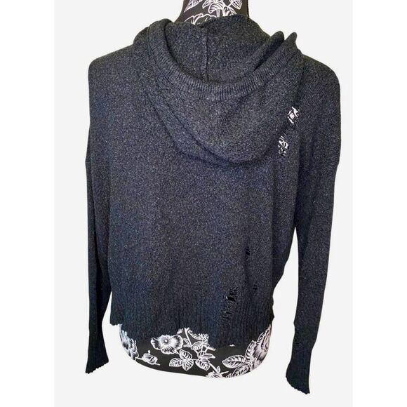 American Eagle Distressed Ripped Cropped Hoodie Zombie Destroyed Sweatshirt - Picture 2 of 14